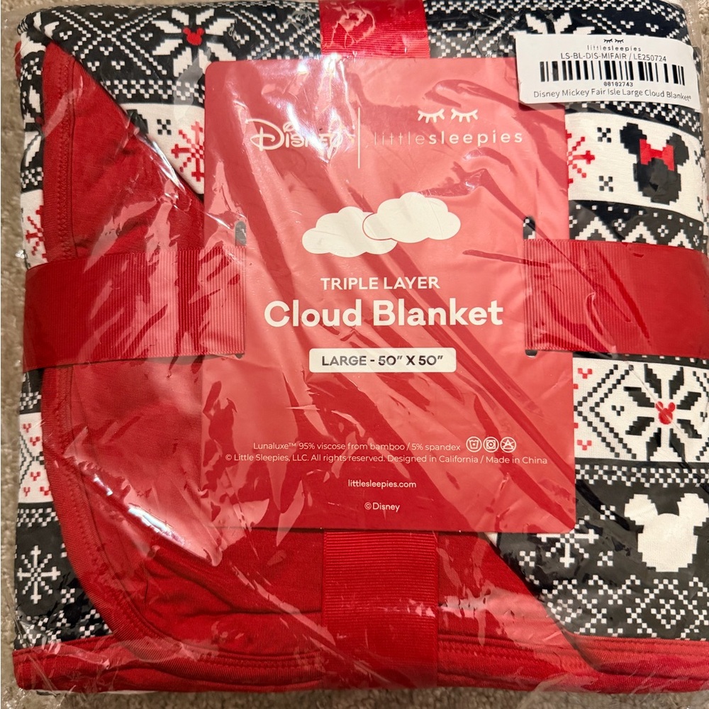 Little Sleepies Red and Black Cloud Blanket Mickey